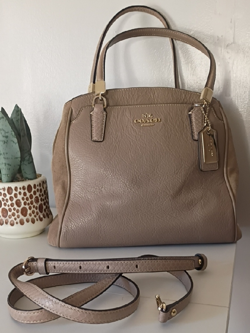 Coach Minetta Crossgrain Leather and Suede Satchel Crossbody Bag Purse  F36122